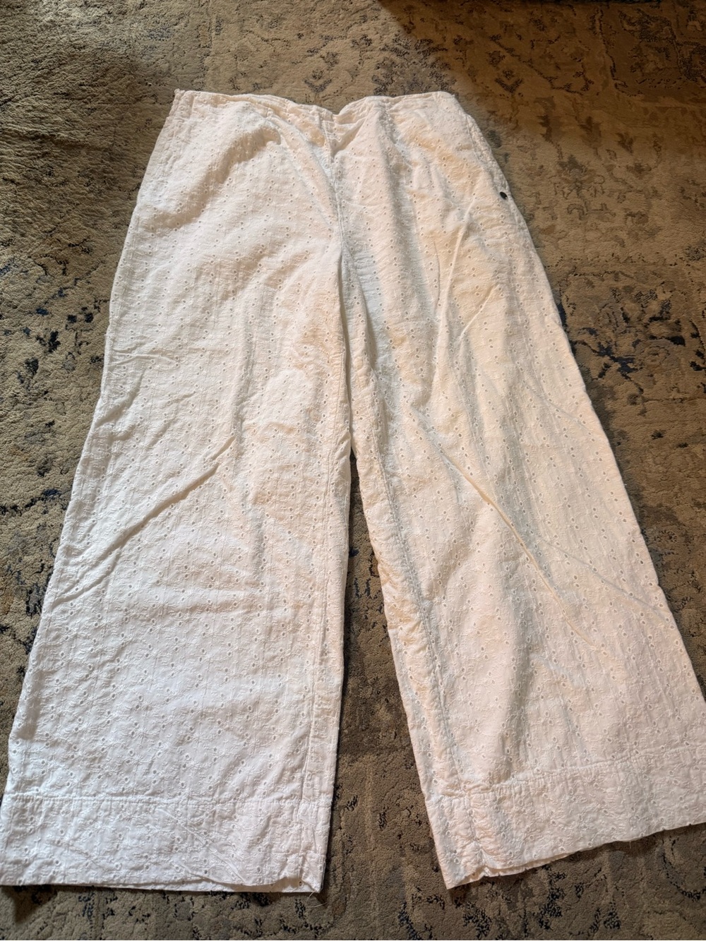 Roxy White Eyelet Wide-Leg Pants